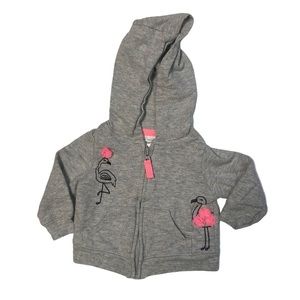 4/$12 💥♻ Carter's Infant Grey Zip-Up Flamingo Hoodie | Size Newborn | 600